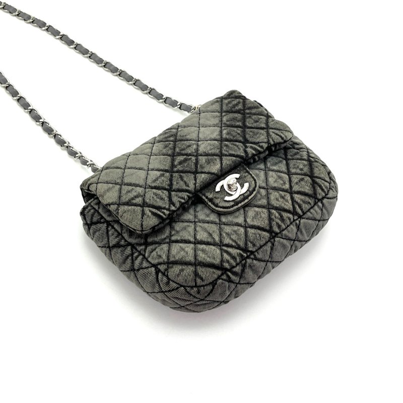 CHANEL 水洗牛仔漸變灰方胖子肩背斜背包20*16*5 98新配件塵袋保卡-2