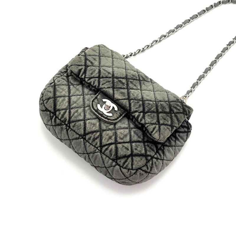 CHANEL 水洗牛仔漸變灰方胖子肩背斜背包20*16*5 98新配件塵袋保卡-3