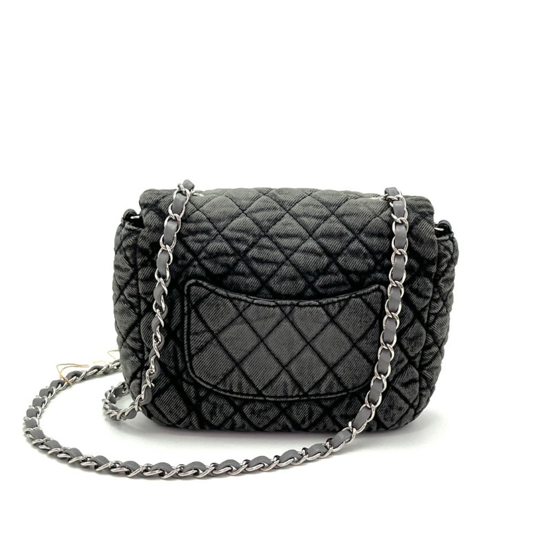 CHANEL 水洗牛仔漸變灰方胖子肩背斜背包20*16*5 98新配件塵袋保卡-5
