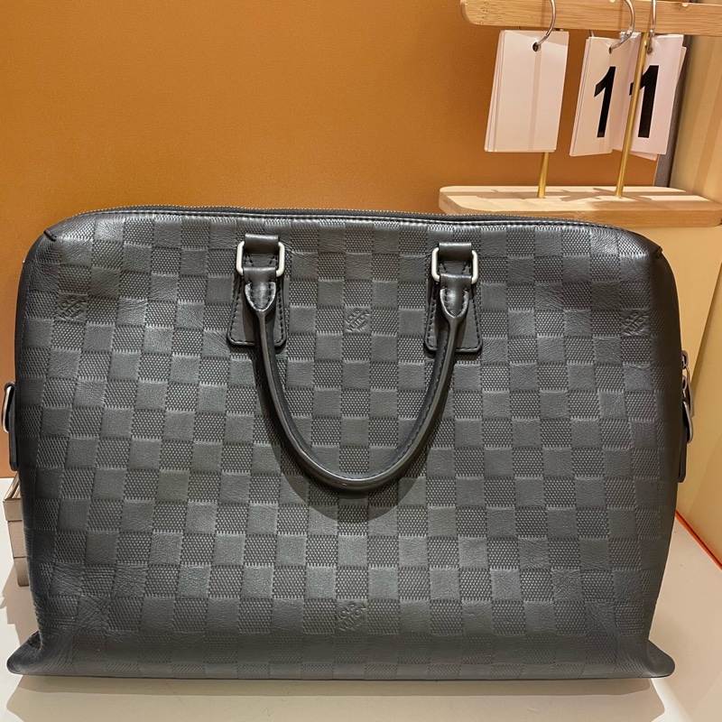 Louis Vuitton 路易威登 經典黑色棋盤格公文包40x39x16-0