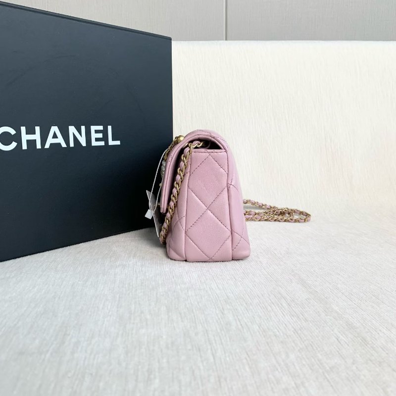 Chanel 方胖子珍珠字母手柄鏈條包 芯片款 粉紫色 金扣 羊皮18*13*8 99新配件盒子塵袋-5