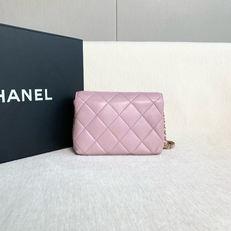 Chanel 方胖子珍珠字母手柄鏈條包 芯片款 粉紫色 金扣 羊皮18*13*8 99新配件盒子塵袋-8