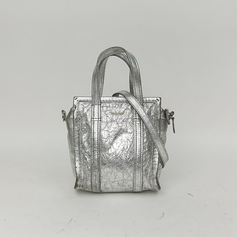 BALENCIAGA 銀色羊皮Bazar購物袋超小號肩背包