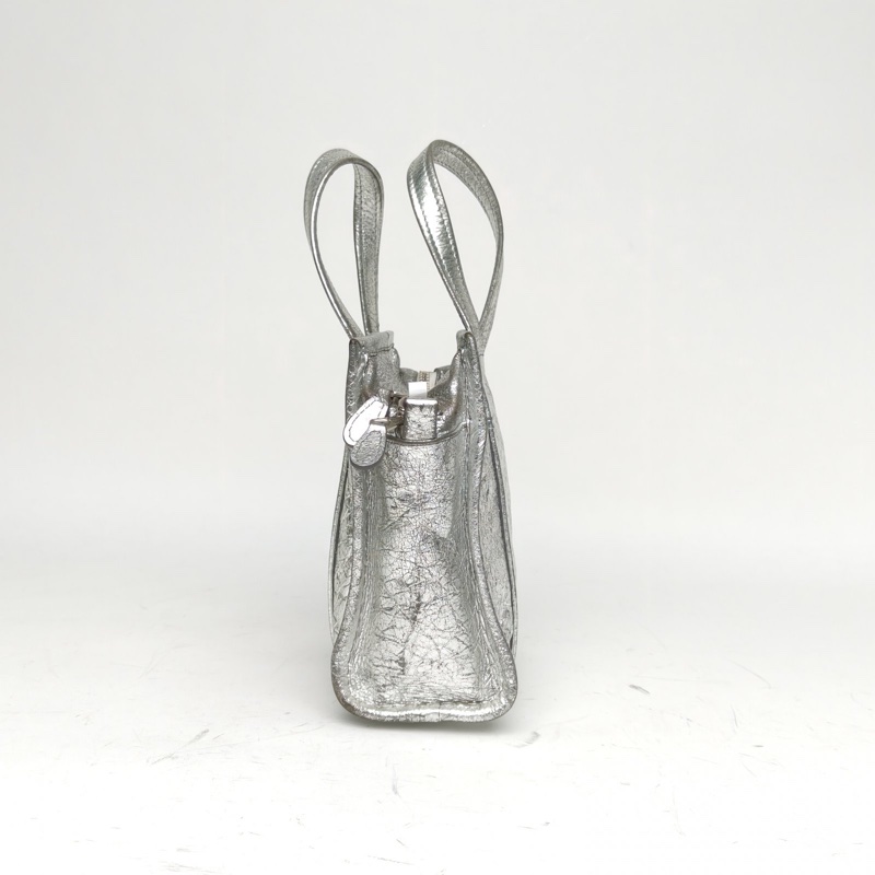BALENCIAGA 銀色羊皮Bazar購物袋超小號肩背包-1