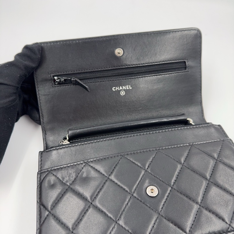 CHANEL黑色羊皮銀釦WOC斜背包AP0250-15