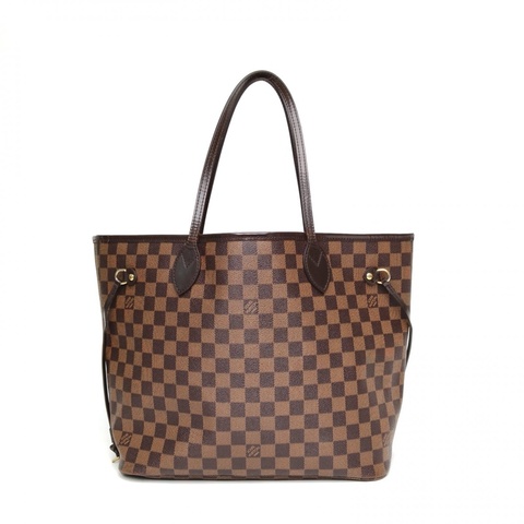 LOUIS VUITTON Neverfull中號棕色棋盤格無子袋PVC金扣肩背包2013