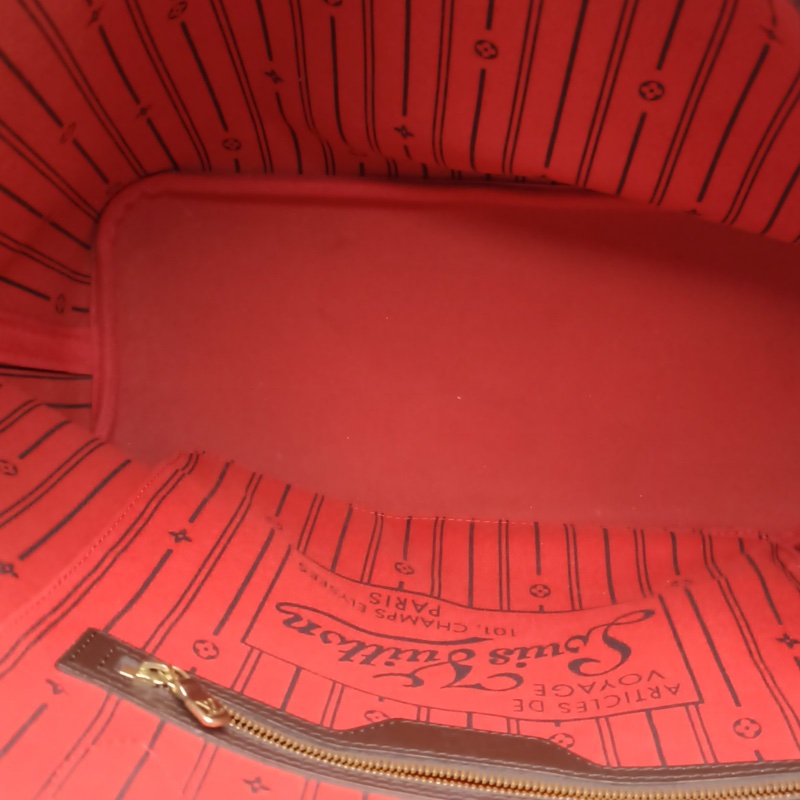 LOUIS VUITTON Neverfull中號棕色棋盤格無子袋PVC金扣肩背包2013-4