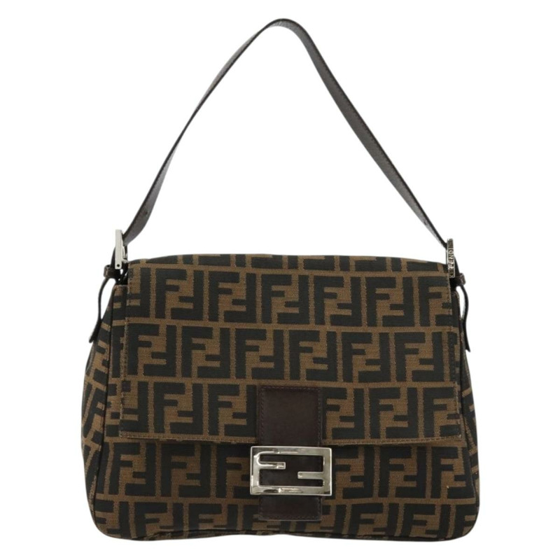 【日本直送】FENDI Zucca帆布Mamma Baguette單肩包 黑色棕色 正品 179826SAV-12