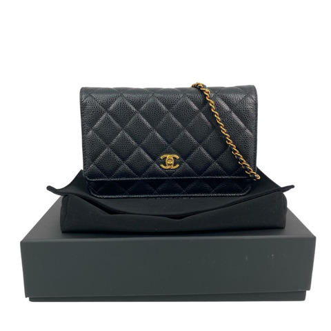 △ CHANEL 香奈兒 Black Caviar Skin 19CM Gold Tone Metal Chain Wallet 黑色粒紋小牛皮19CM金色金屬鏈條銀包 AP4241-267010988