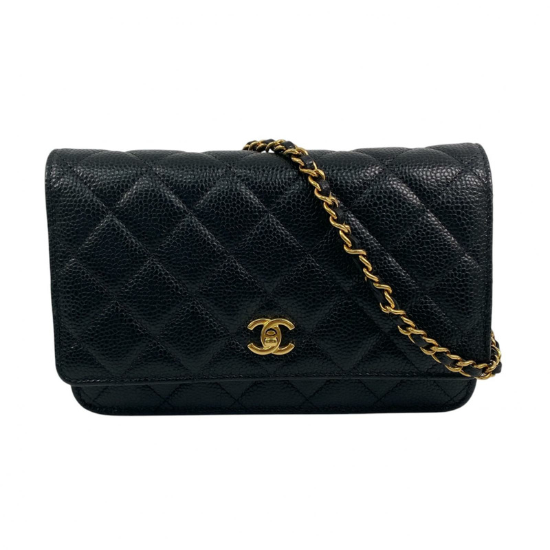 △ CHANEL 香奈兒 Black Caviar Skin 19CM Gold Tone Metal Chain Wallet 黑色粒紋小牛皮19CM金色金屬鏈條銀包 AP4241-267010988-1