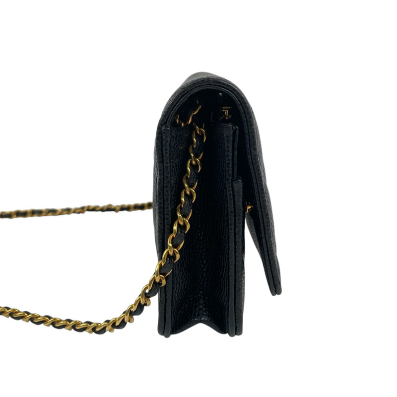 △ CHANEL 香奈兒 Black Caviar Skin 19CM Gold Tone Metal Chain Wallet 黑色粒紋小牛皮19CM金色金屬鏈條銀包 AP4241-267010988-3