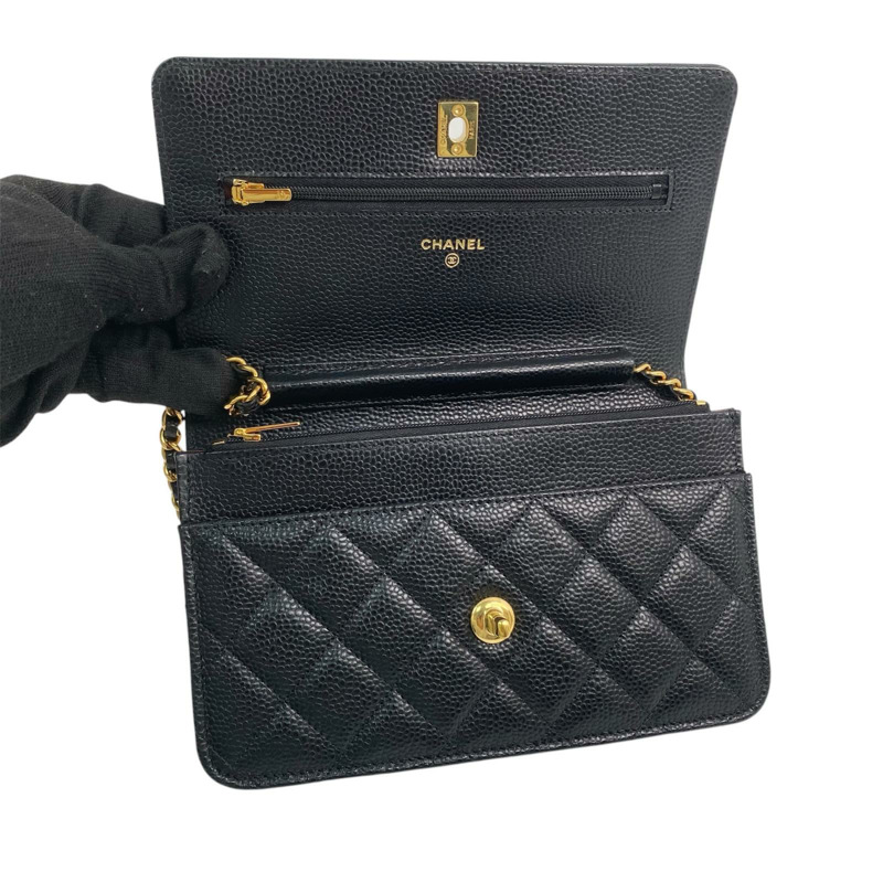 △ CHANEL 香奈兒 Black Caviar Skin 19CM Gold Tone Metal Chain Wallet 黑色粒紋小牛皮19CM金色金屬鏈條銀包 AP4241-267010988-11