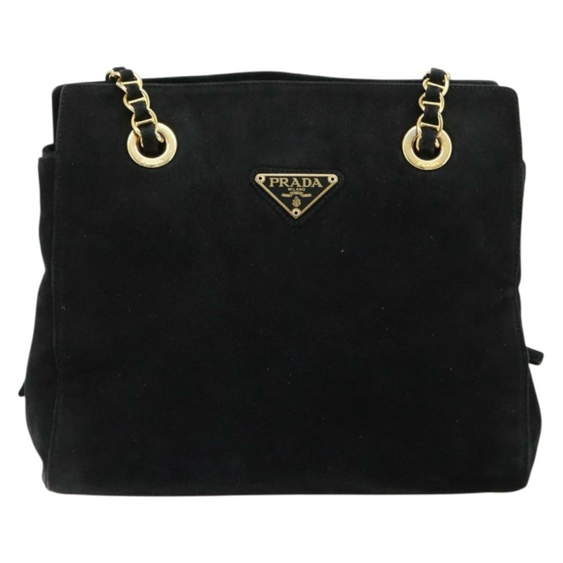 【日本直送】PRADA 鏈條單肩包 麂皮 黑色 金色 正品 176574V-12