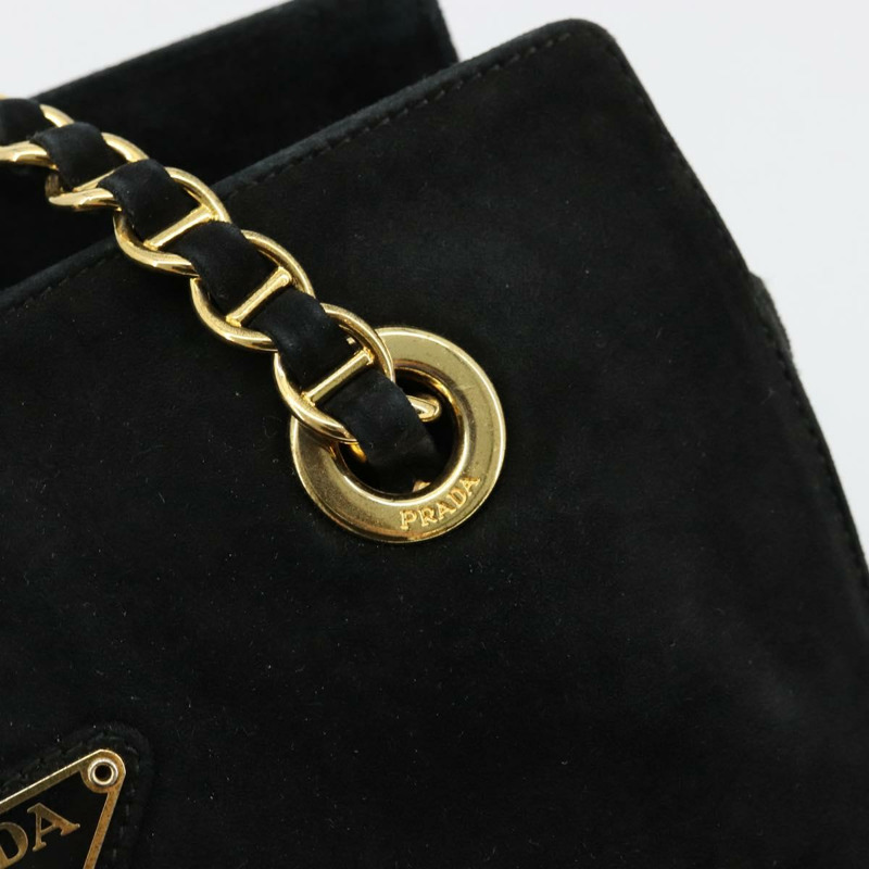 【日本直送】PRADA 鏈條單肩包 麂皮 黑色 金色 正品 176574V-17