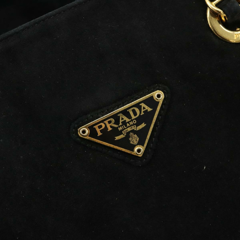 【日本直送】PRADA 鏈條單肩包 麂皮 黑色 金色 正品 176574V-18