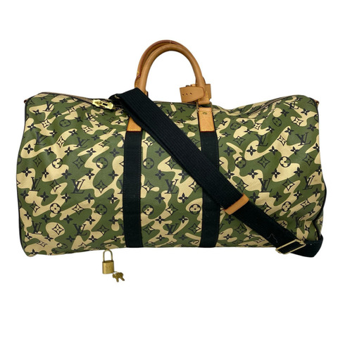 △ LOUIS VUITTON 路易·威登 Green Coated Canvas Monogramouflage Keepall Bandoulie 55 Takashi Murakami Boston Bag 綠色塗層帆布經典老花迷彩波士頓包 M95774-267010864