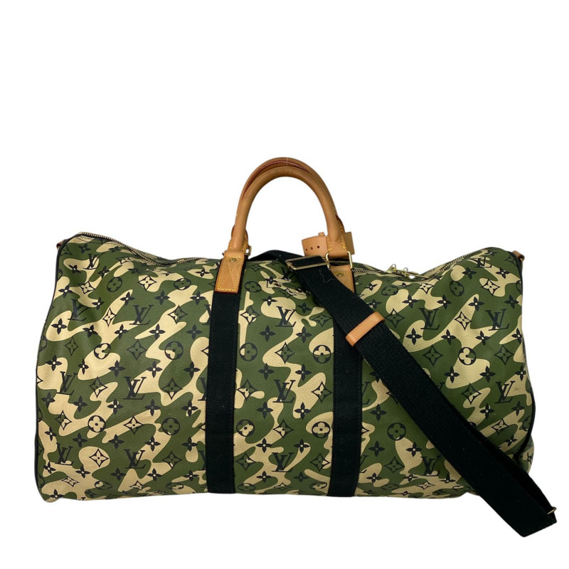 △ LOUIS VUITTON 路易·威登 Green Coated Canvas Monogramouflage Keepall Bandoulie 55 Takashi Murakami Boston Bag 綠色塗層帆布經典老花迷彩波士頓包 M95774-267010864-1