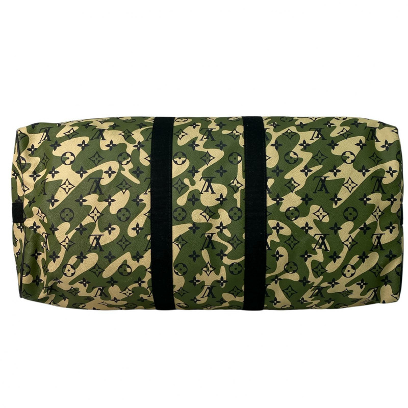 △ LOUIS VUITTON 路易·威登 Green Coated Canvas Monogramouflage Keepall Bandoulie 55 Takashi Murakami Boston Bag 綠色塗層帆布經典老花迷彩波士頓包 M95774-267010864-5