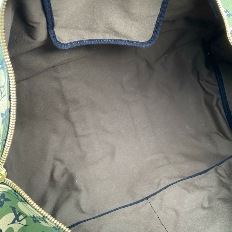 △ LOUIS VUITTON 路易·威登 Green Coated Canvas Monogramouflage Keepall Bandoulie 55 Takashi Murakami Boston Bag 綠色塗層帆布經典老花迷彩波士頓包 M95774-267010864-10