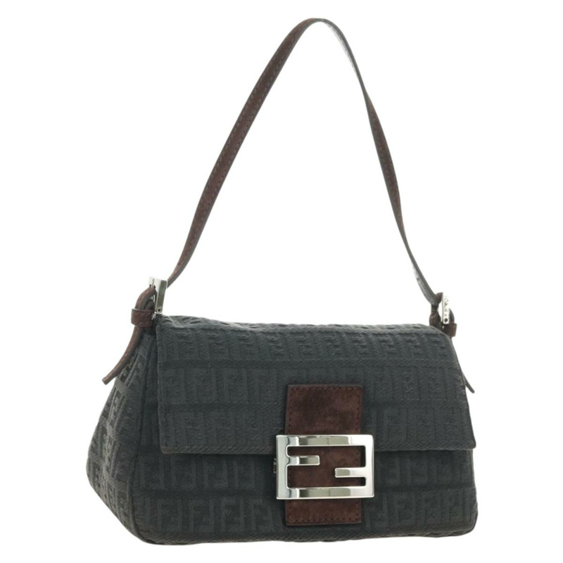【日本直送】FENDI Zucchino帆布Mamma Baguette單肩包 灰色銀色 正品 180521SAM-0