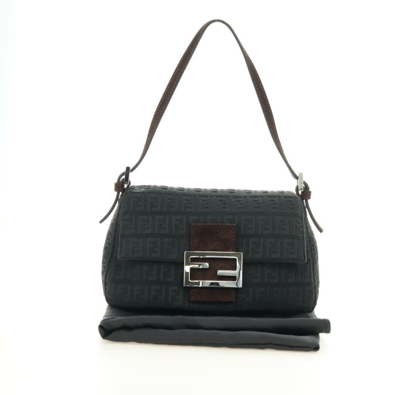 【日本直送】FENDI Zucchino帆布Mamma Baguette單肩包 灰色銀色 正品 180521SAM-11