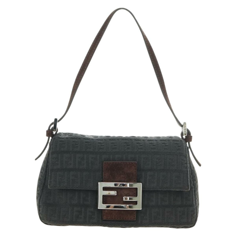【日本直送】FENDI Zucchino帆布Mamma Baguette單肩包 灰色銀色 正品 180521SAM-12