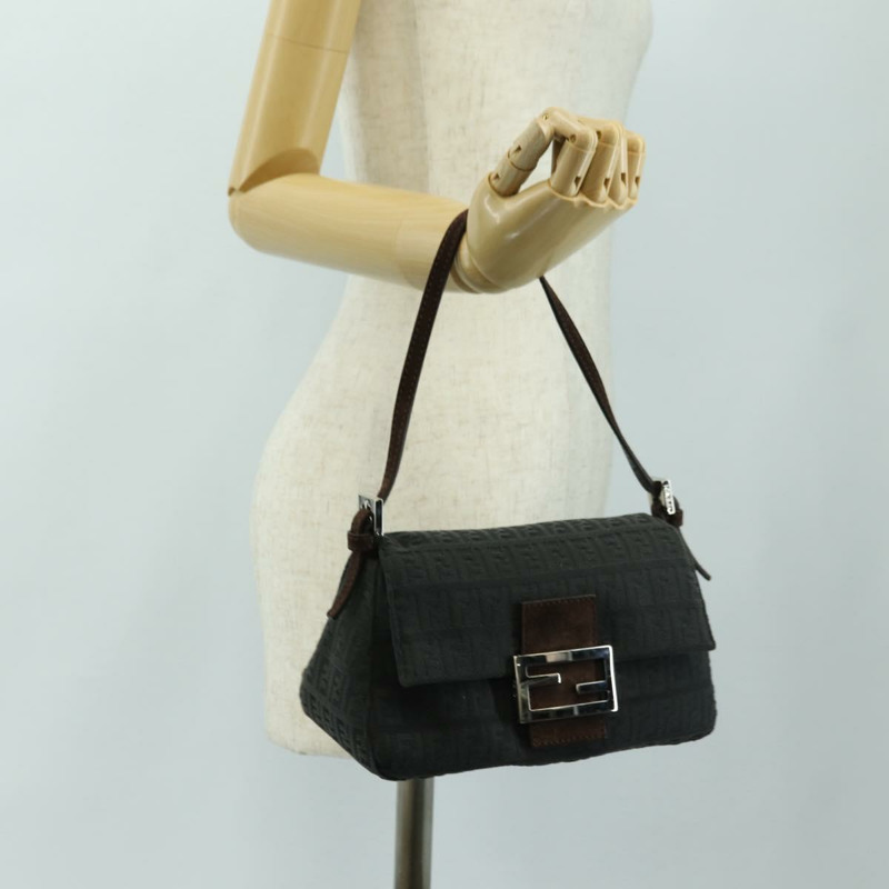【日本直送】FENDI Zucchino帆布Mamma Baguette單肩包 灰色銀色 正品 180521SAM-24