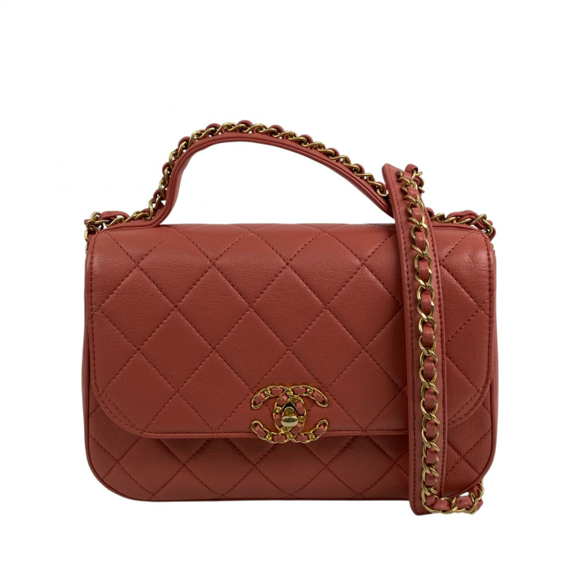 △ CHANEL 香奈兒 Pink Calfskin 19 Gold Tone Metal No.28 Chain 2 way bag 粉紅色小牛皮19金色金屬No.28鎖鏈兩用袋 AS0970-267011176-1