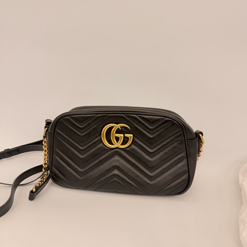 Gucci 黑牛皮馬夢相機包-0
