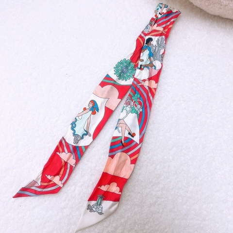 Hermes twilly 紅白色包包絲巾 carres volants