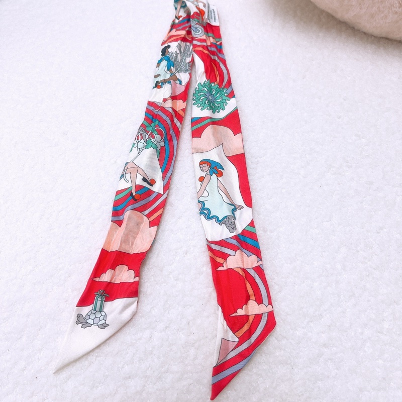 Hermes twilly 紅白色包包絲巾 carres volants-2