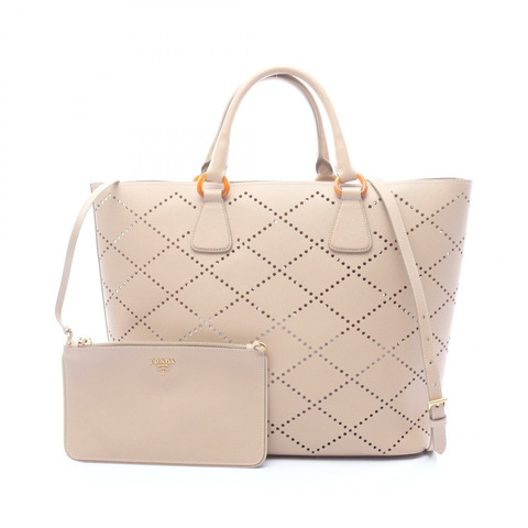 PRADA 打孔手提單肩斜背包，米色皮革，二手女款