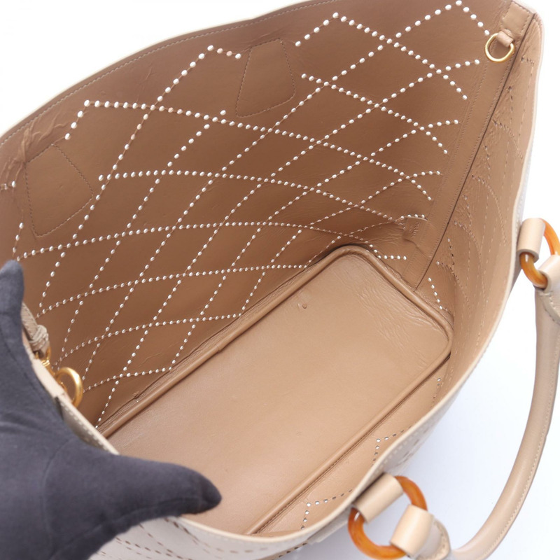 PRADA 打孔手提單肩斜背包,米色皮革,二手女款-2