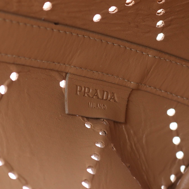 PRADA 打孔手提單肩斜背包,米色皮革,二手女款-3