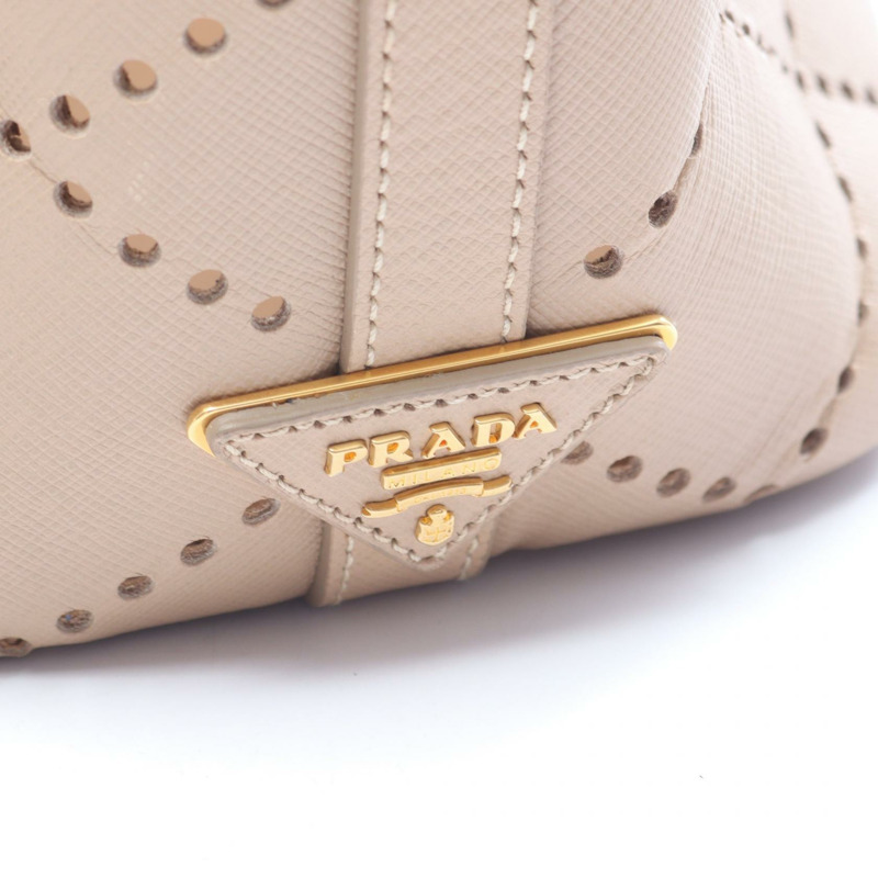PRADA 打孔手提單肩斜背包,米色皮革,二手女款-4