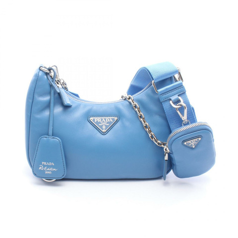 PRADA 2005 復刻版鏈條肩背包 1BH204 皮革 藍色 二手 女士