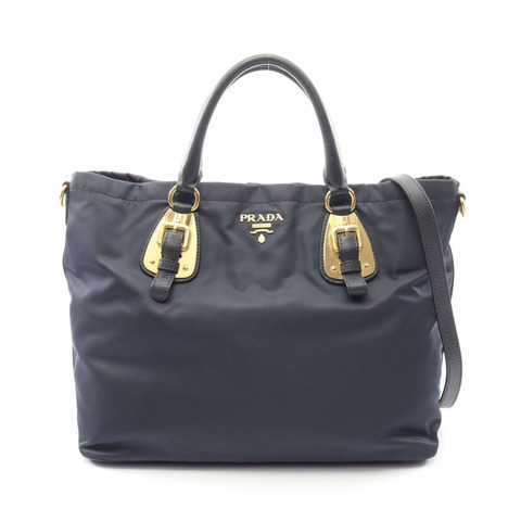 PRADA TESSUTO SOFT CALF 單肩托特包 BN1902 尼龍皮革 海軍藍 二手