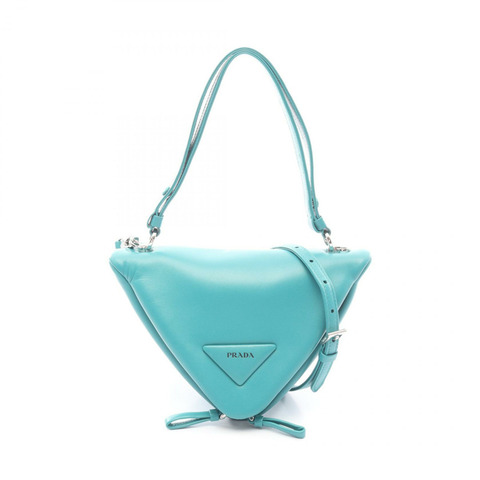 PRADA 三角形單肩斜背包 1BA315 皮革 藍色 二手 女士