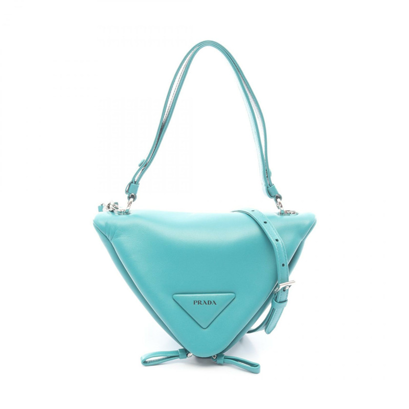 PRADA 三角形單肩斜背包 1BA315 皮革 藍色 二手 女士-0