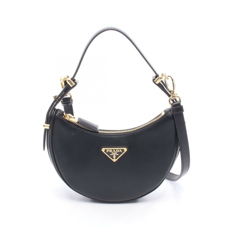 PRADA SOFT CALF ARCHE 肩背斜背包 1BC194 黑色皮革 二手 女士-0