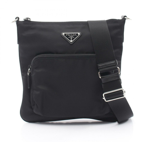 PRADA 三角形 logo 單肩斜背包，尼龍 Saffiano 皮革，黑色，二手