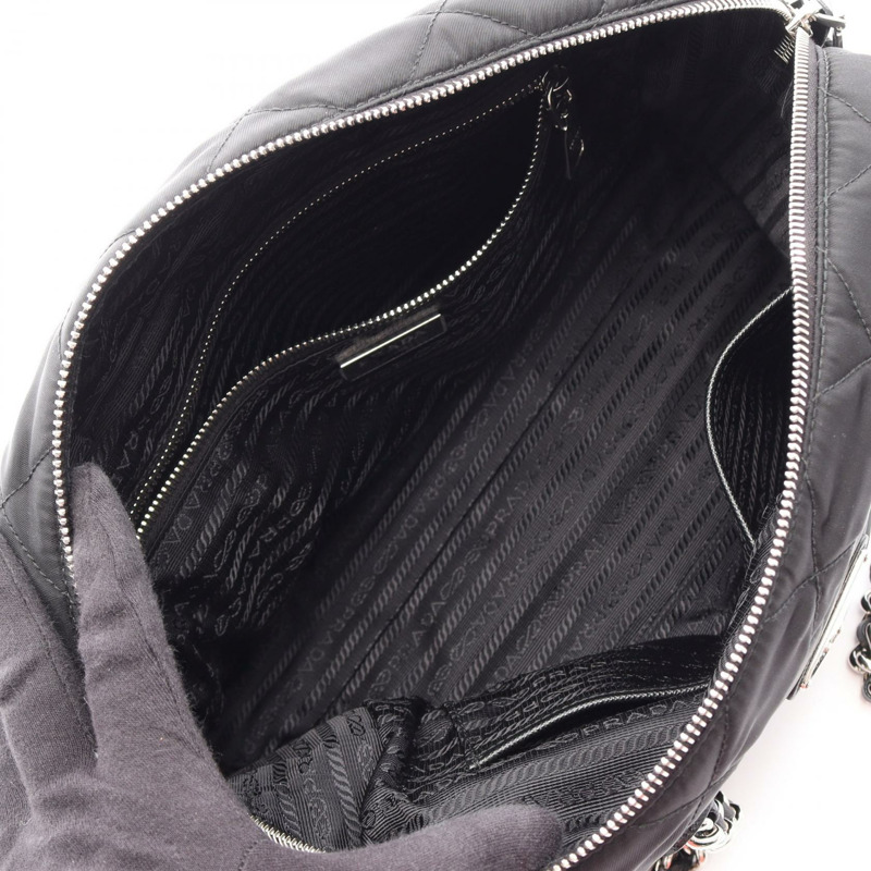 PRADA TESSUTO IMPUNTU 鏈條單肩包 1BB903 尼龍 Saffiano 皮革 BK 二手-2