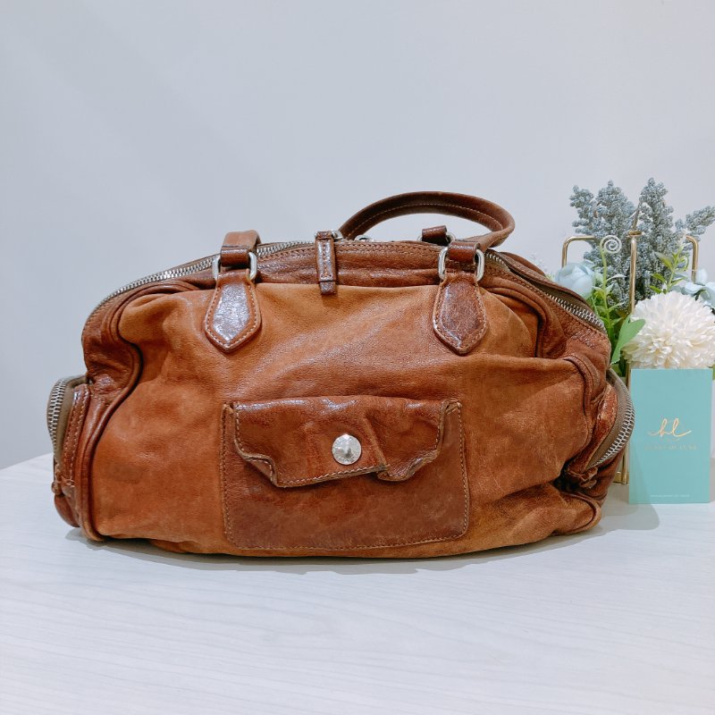 TK2054 Prada普拉達復古單肩包包 Large Washed Leather Top Handle Bag Calfskin Brown x PHW-2