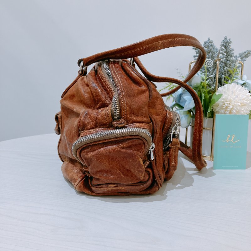 TK2054 Prada普拉達復古單肩包包 Large Washed Leather Top Handle Bag Calfskin Brown x PHW-4