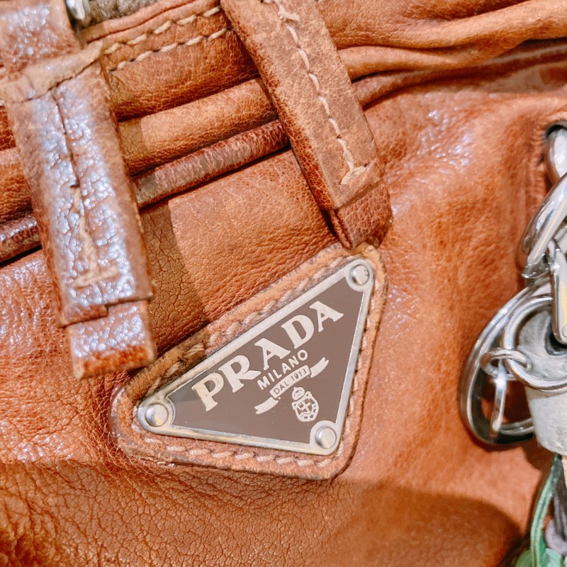 TK2054 Prada普拉達復古單肩包包 Large Washed Leather Top Handle Bag Calfskin Brown x PHW-12