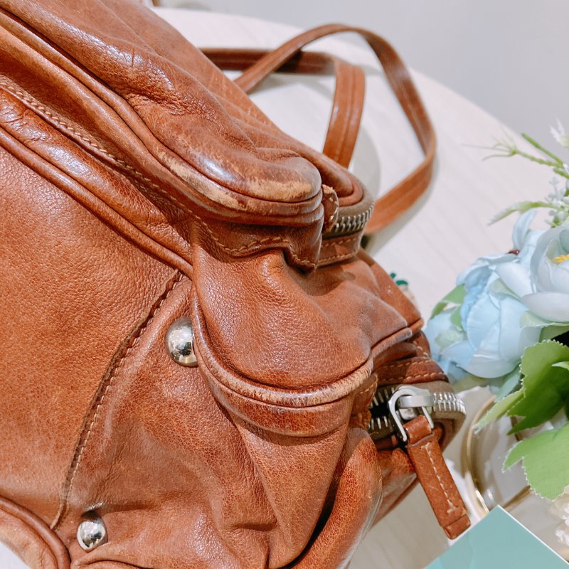TK2054 Prada普拉達復古單肩包包 Large Washed Leather Top Handle Bag Calfskin Brown x PHW-28