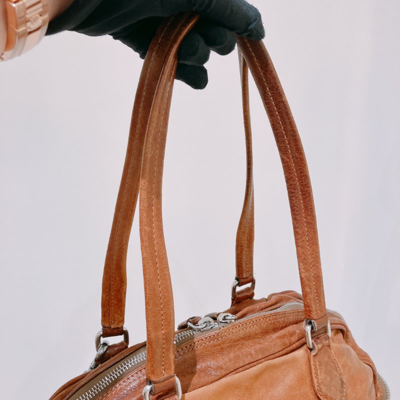 TK2054 Prada普拉達復古單肩包包 Large Washed Leather Top Handle Bag Calfskin Brown x PHW-43