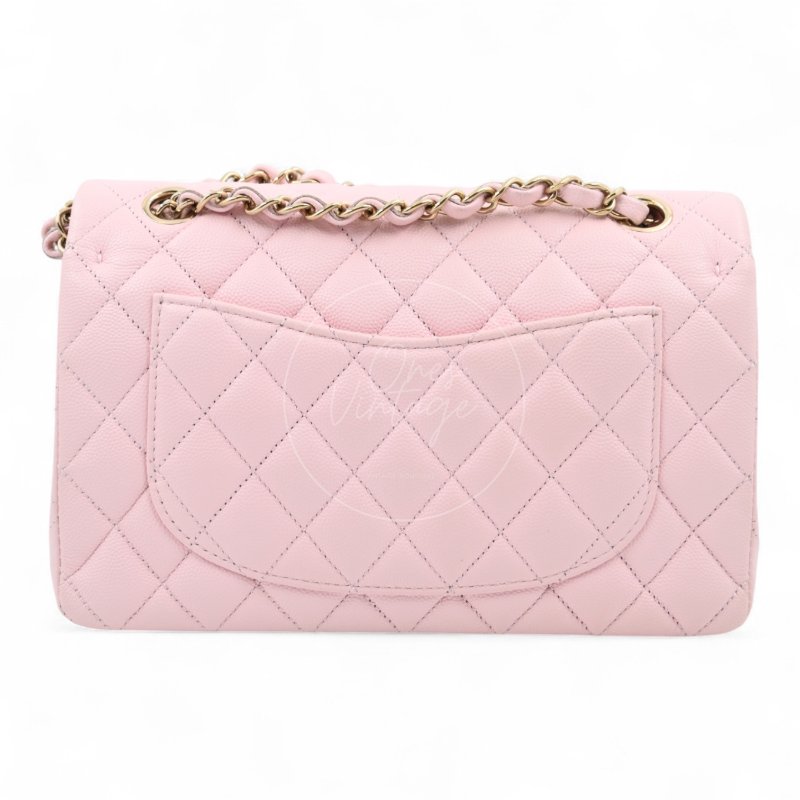 中古 Chanel 香奈兒 荔枝紋 22A系列 粉色小款經典雙層 23公分 翻蓋包-1