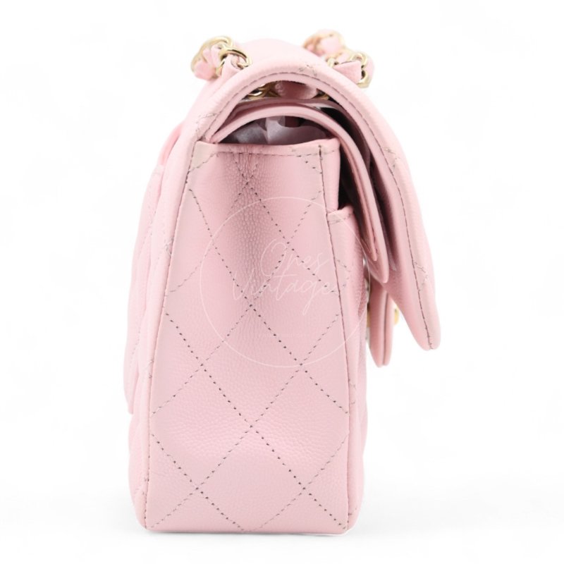中古 Chanel 香奈兒 荔枝紋 22A系列 粉色小款經典雙層 23公分 翻蓋包-2