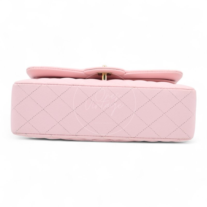 中古 Chanel 香奈兒 荔枝紋 22A系列 粉色小款經典雙層 23公分 翻蓋包-5